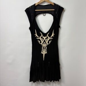 Lip Service Black Sleeveless Deep Scoop Neck Goth Pleaded Short Dress Tribal M
